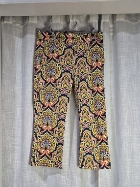 J Crew CITY FIT Stretch Patterned Crop Pants in Navy, Yellow & Coral